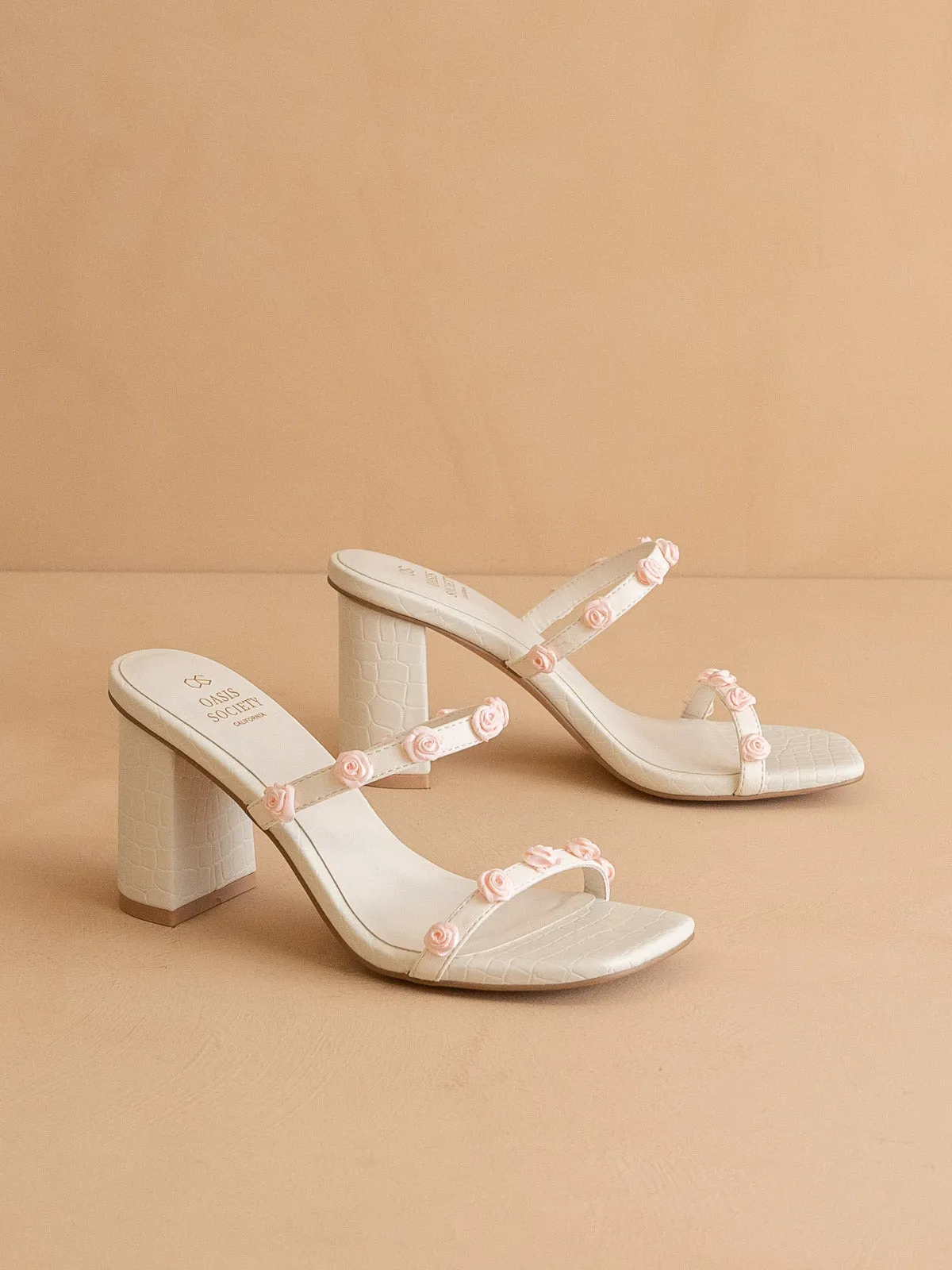 The Nia | White Rosette Adorned Heel
