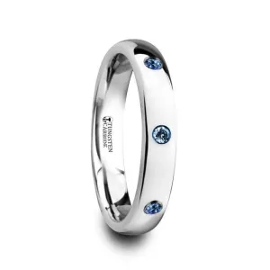 Thorsten HALIA Polished and Domed Tungsten Carbide Wedding Ring with 3 Blue Sapphires Setting - 4mm
