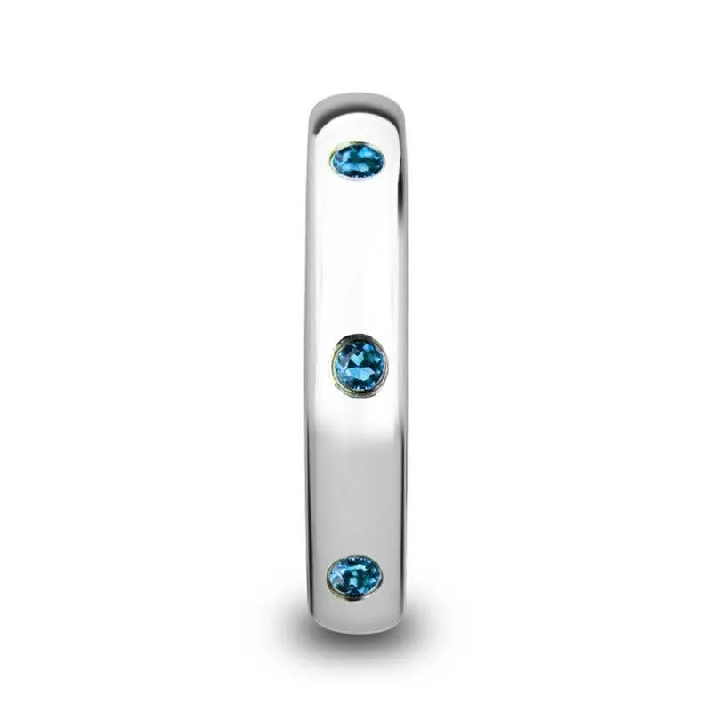 Thorsten HALIA Polished and Domed Tungsten Carbide Wedding Ring with 3 Blue Sapphires Setting - 4mm