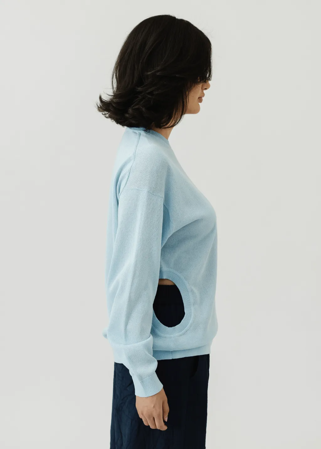 Tibi Crispy Sweater W/Cut-Out Detail in Baby Blue