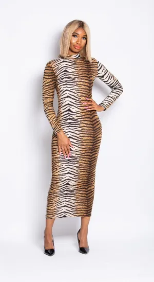 Tiger Print Nefertiti Bodycon Dress