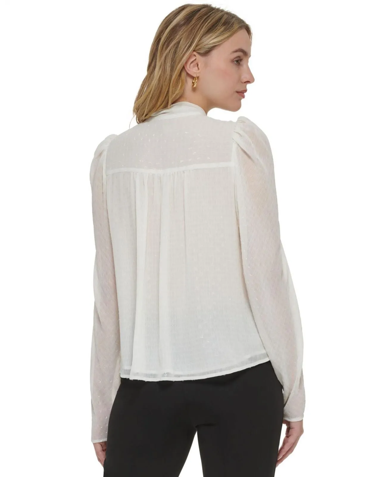 Tommy Hilfiger Women's Clip-Dot Pleated Tie-Neck Top H29T270A Ivory M