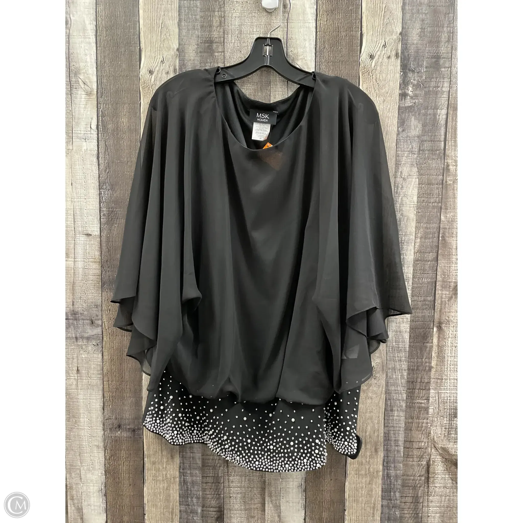 Top 3/4 Sleeve By Msk In Black & Silver, Size: 2x