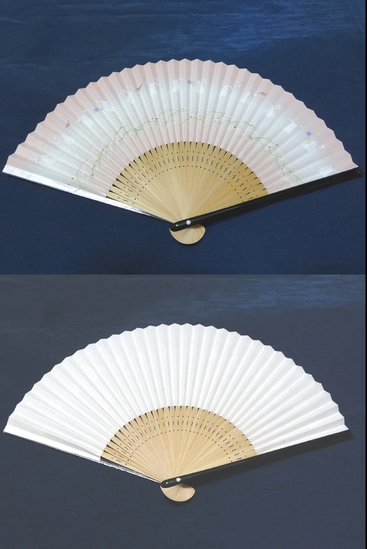 Traditional handcrafted Kyoto Ladies' Sensu - #220 Rabbits - Pink