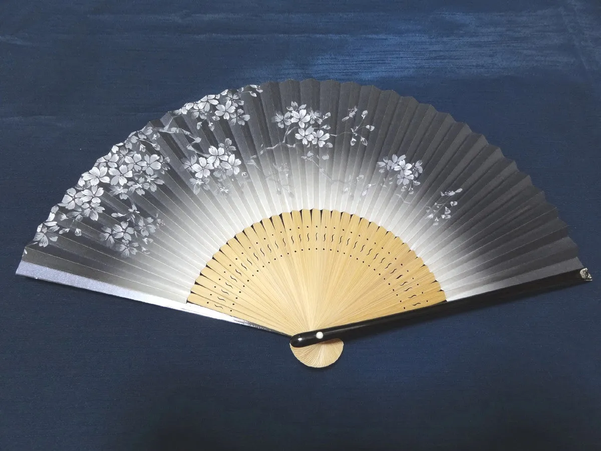 Traditional handcrafted Kyoto Ladies' Sensu - #221 Sakura - Black