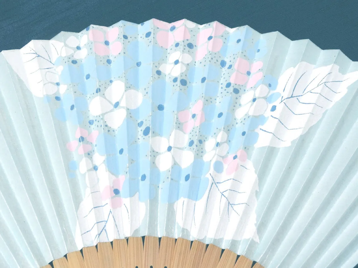 Traditional handcrafted Kyoto Ladies' Sensu - #222 Ajisai (Hydrangea) - Light Blue