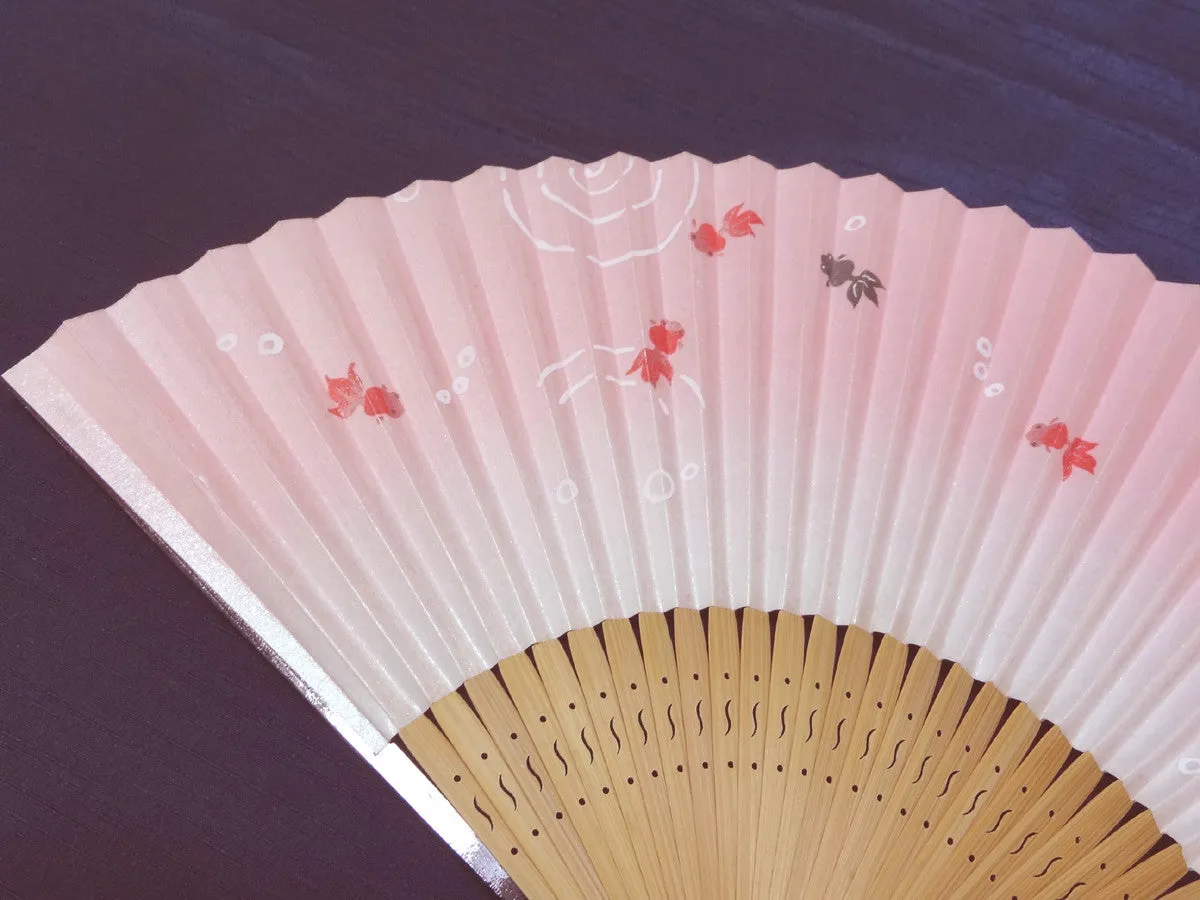 Traditional handcrafted Kyoto Ladies' Sensu - #224 Goldfish - Pink