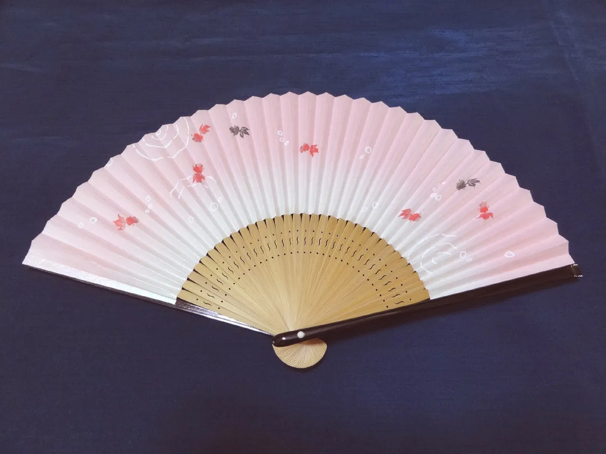 Traditional handcrafted Kyoto Ladies' Sensu - #224 Goldfish - Pink