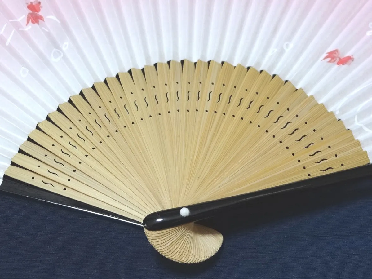 Traditional handcrafted Kyoto Ladies' Sensu - #224 Goldfish - Pink