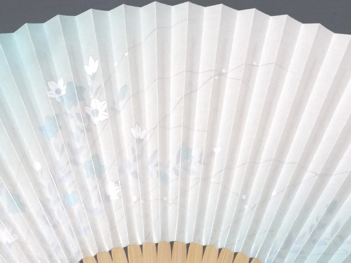 Traditional handcrafted Kyoto Ladies' Sensu - Balloon flower - Light Blue