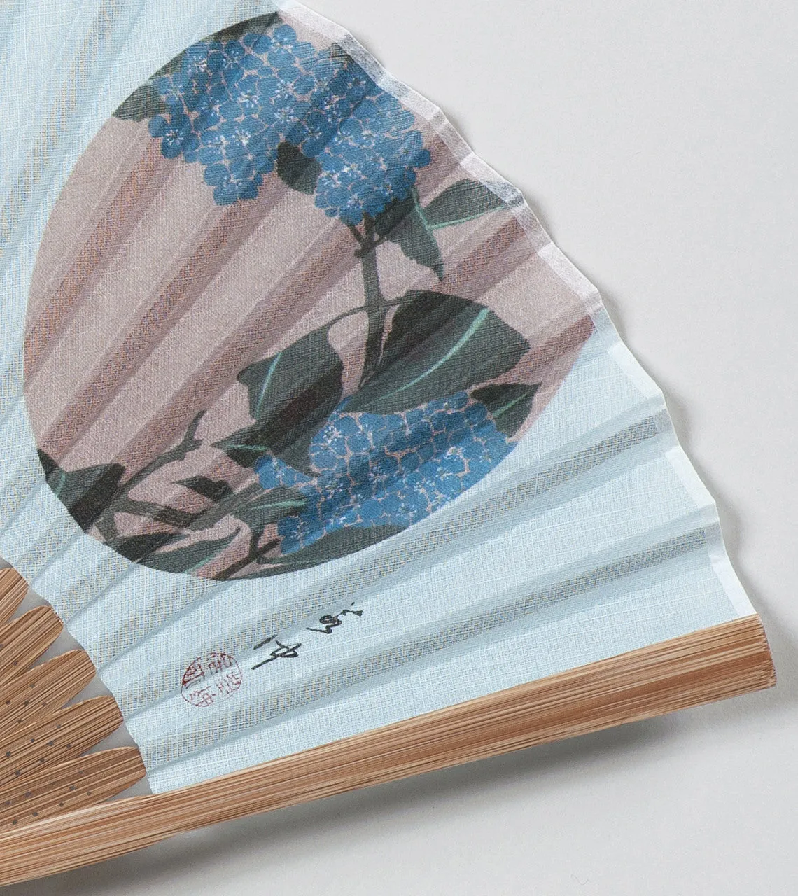 Traditional handcrafted Kyoto Ladies' Sensu - Ito Jakuchu - Tessen & Ajisai - Blue