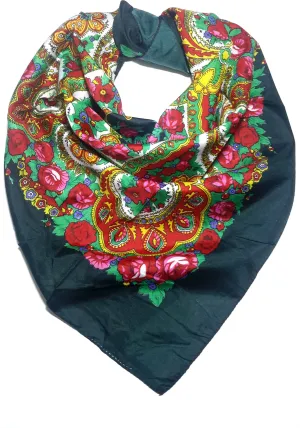 Traditional Paisley Folk Head Scarf - Green