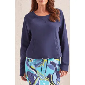 Tribal Long Sleeve Crew Neck Top with Pocket and Drawcord