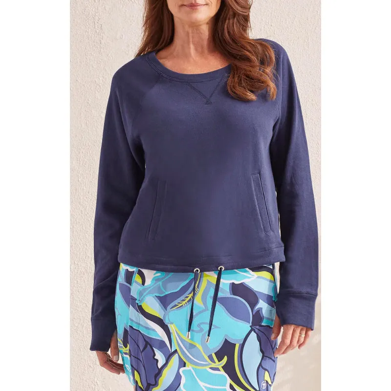 Tribal Long Sleeve Crew Neck Top with Pocket and Drawcord