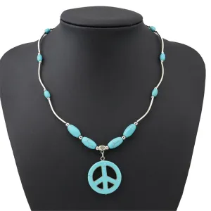 Turquoise & Silver-Plated Peace Pendant Necklace