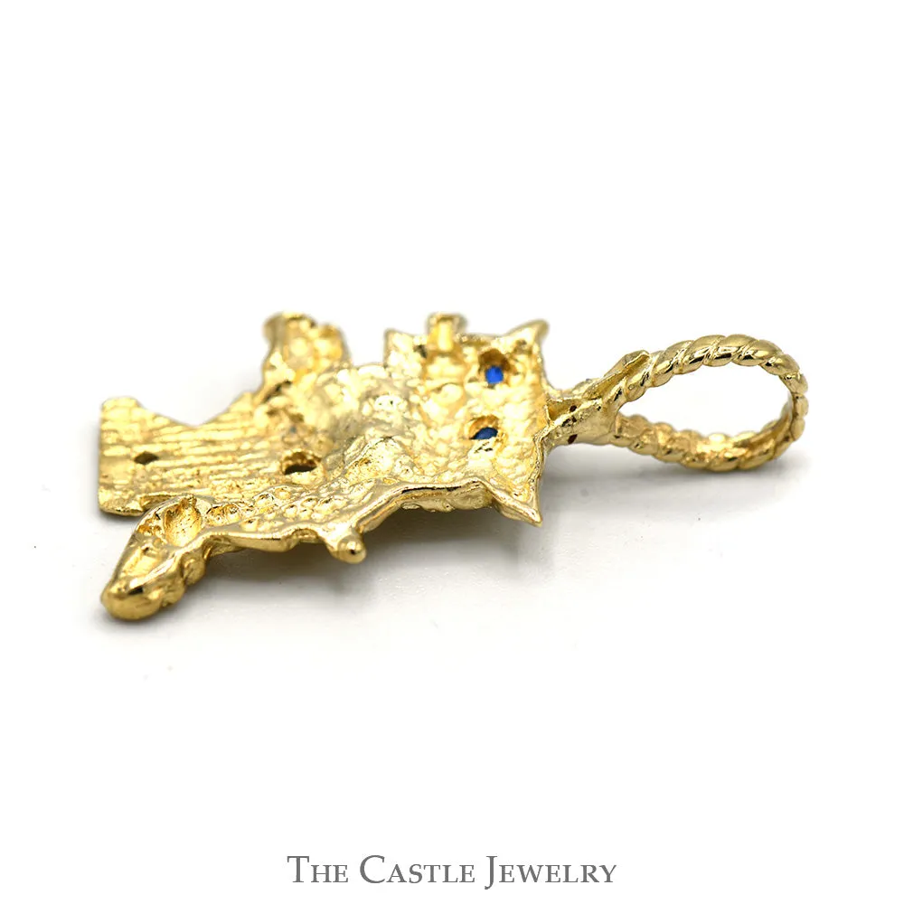 University Of Kentucky Wildcat Pendant With Sapphire Eyes In 14KT Yellow Gold