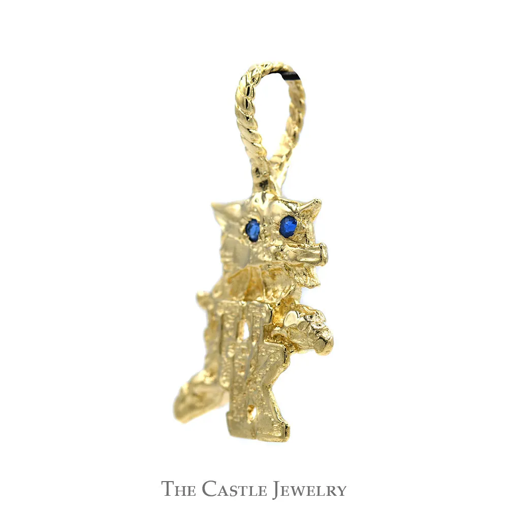 University Of Kentucky Wildcat Pendant With Sapphire Eyes In 14KT Yellow Gold