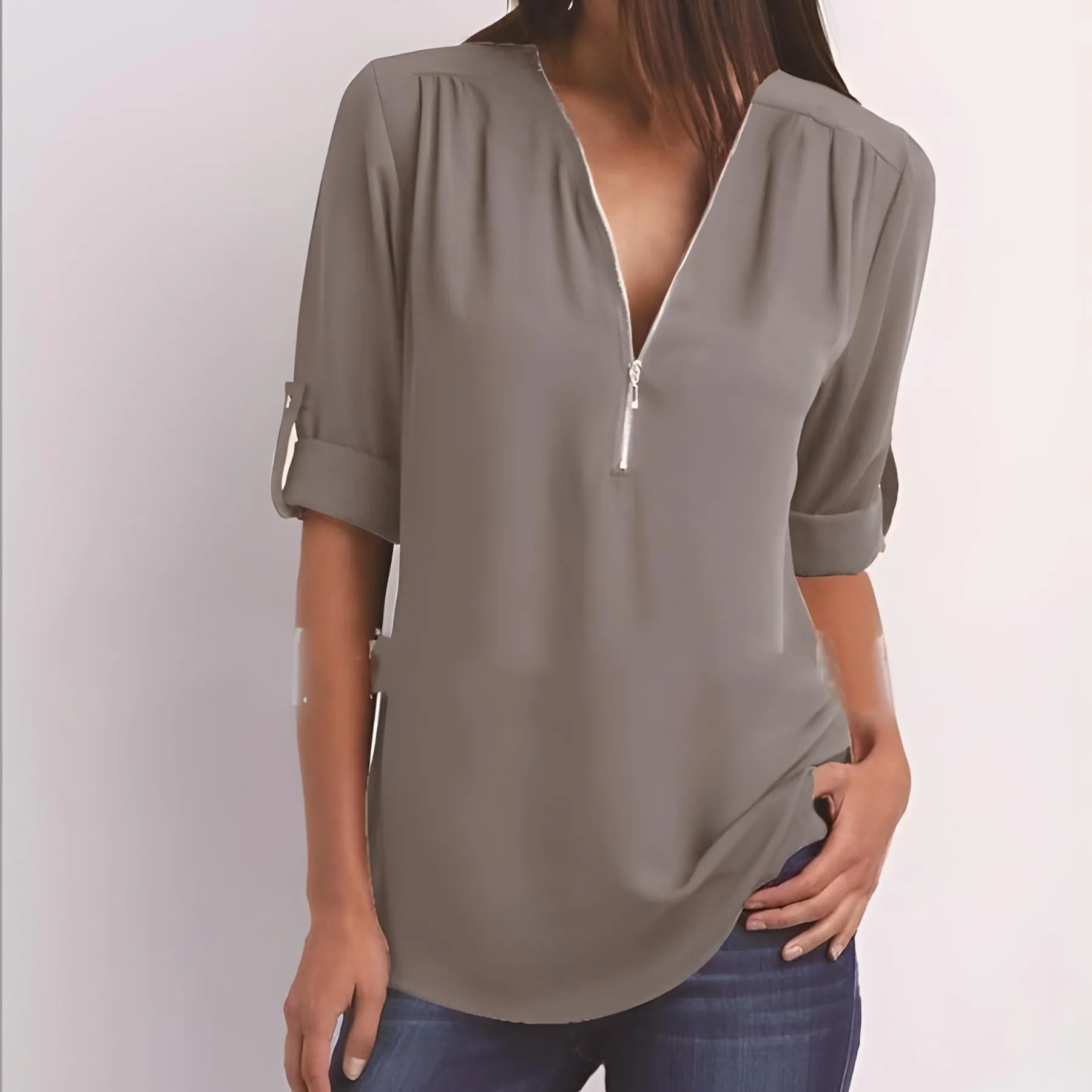 V-Neck Zest™ | Women's Stylish Zipper Blouse | Lightweight Fabric, Modern Design & Comfortable Fit