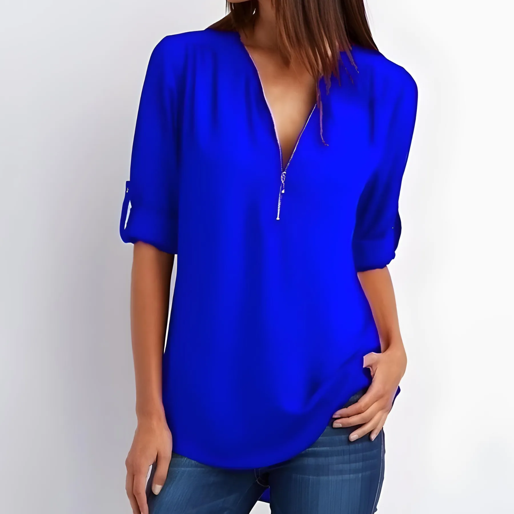 V-Neck Zest™ | Women's Stylish Zipper Blouse | Lightweight Fabric, Modern Design & Comfortable Fit