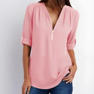 V-Neck Zest™ | Women's Stylish Zipper Blouse | Lightweight Fabric, Modern Design & Comfortable Fit