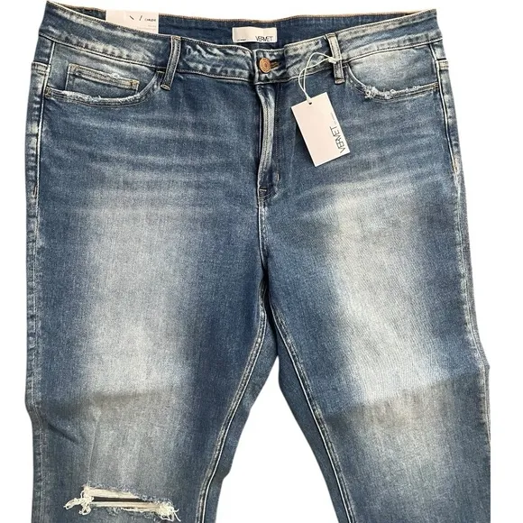 VERVET Carlene New Mid Rise Slim Straight Blue Jeans Women's Size 22 Distressed