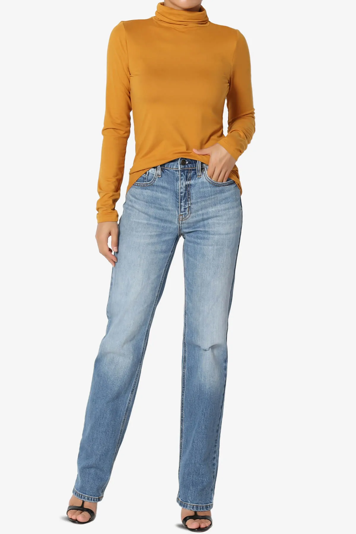Viable Ruched Turtle Neck Long Sleeve Top