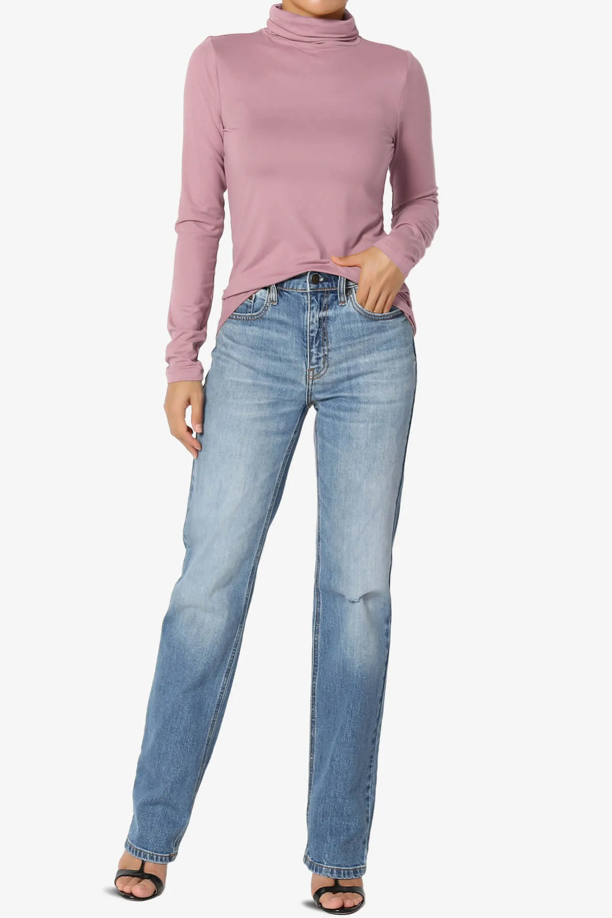 Viable Ruched Turtle Neck Long Sleeve Top
