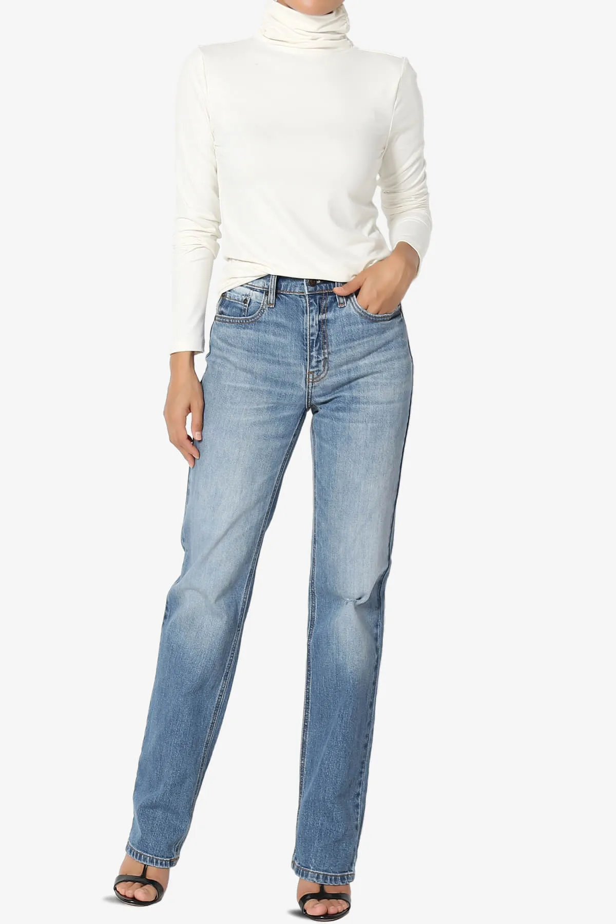 Viable Ruched Turtle Neck Long Sleeve Top