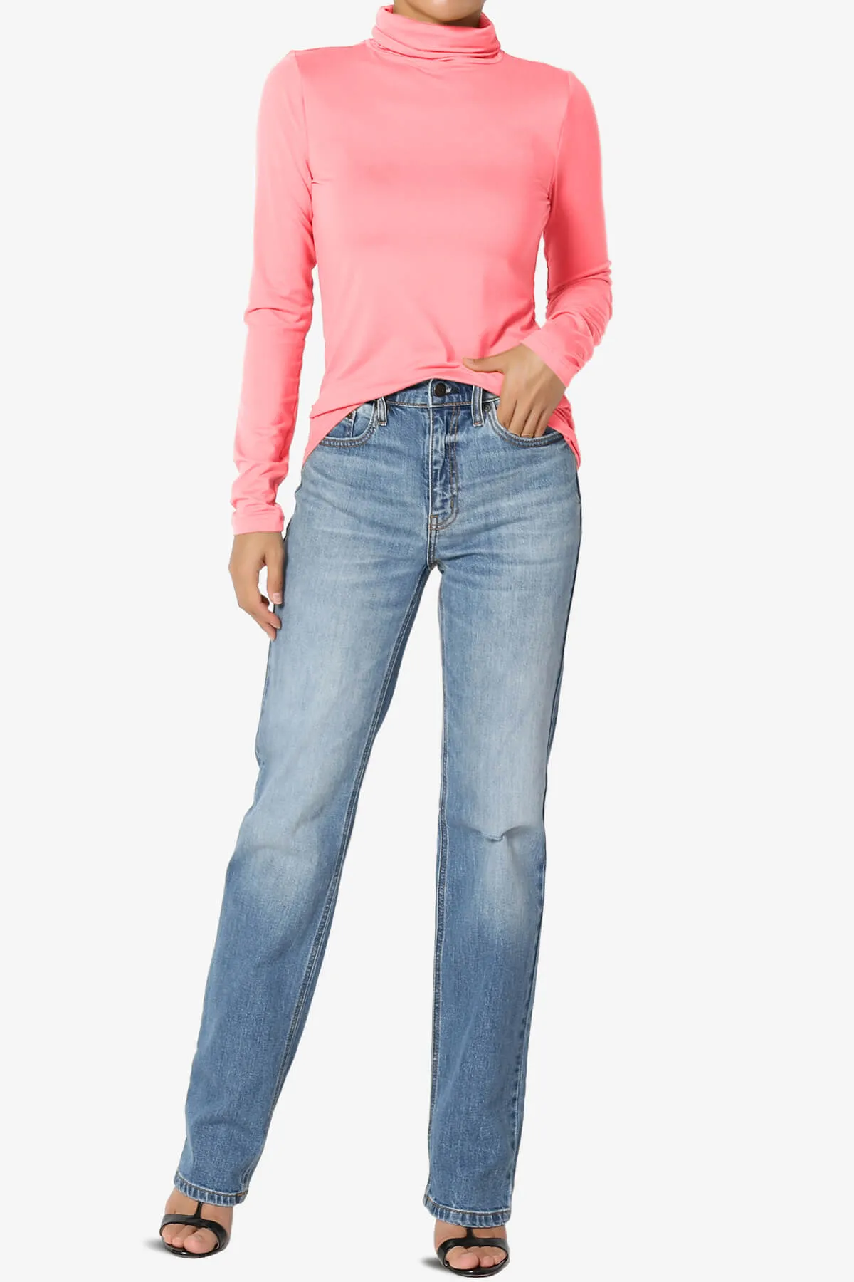 Viable Ruched Turtle Neck Long Sleeve Top