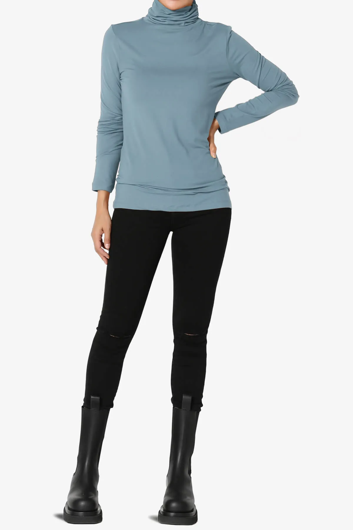 Viable Ruched Turtle Neck Long Sleeve Top