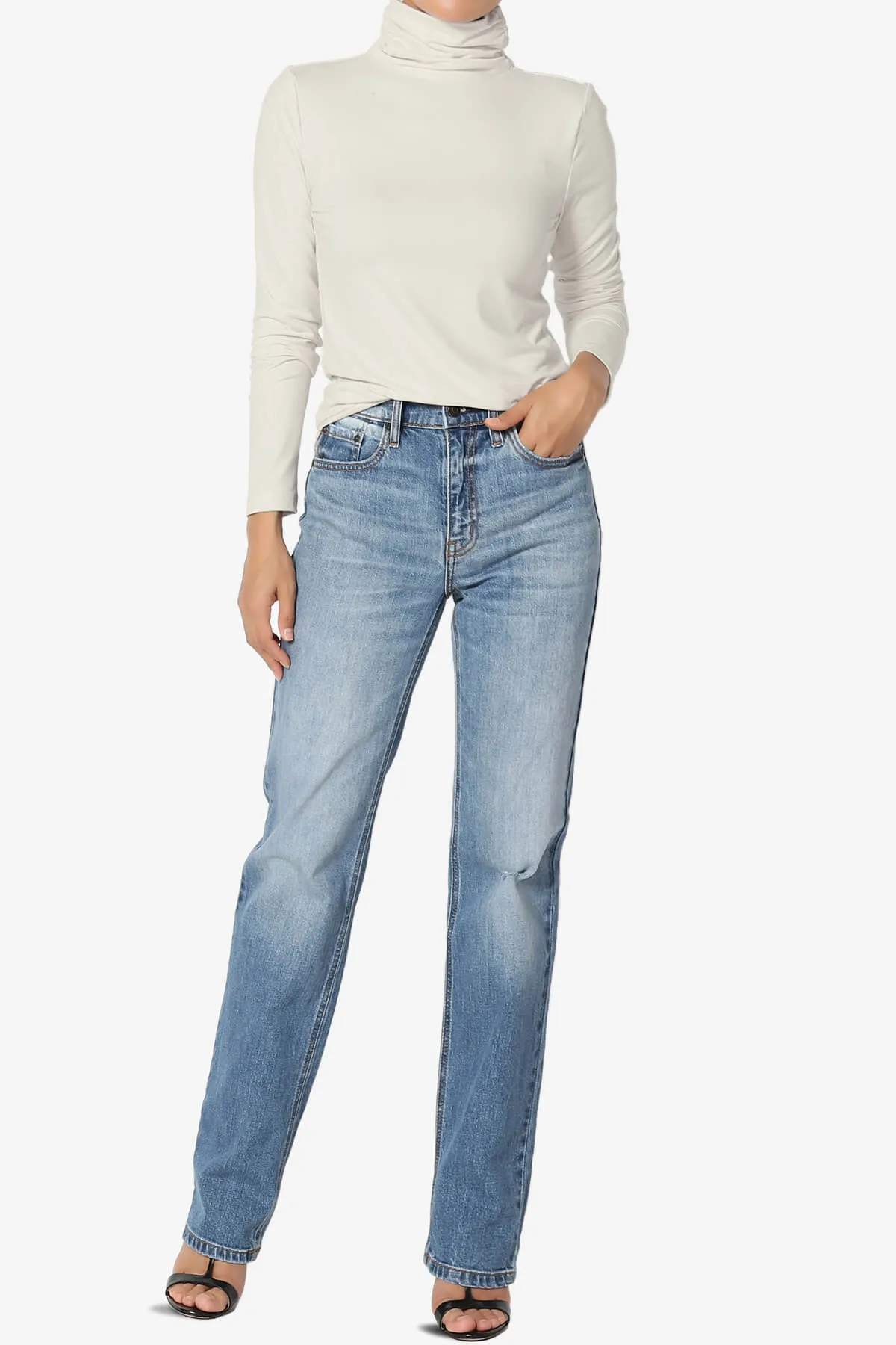 Viable Ruched Turtle Neck Long Sleeve Top