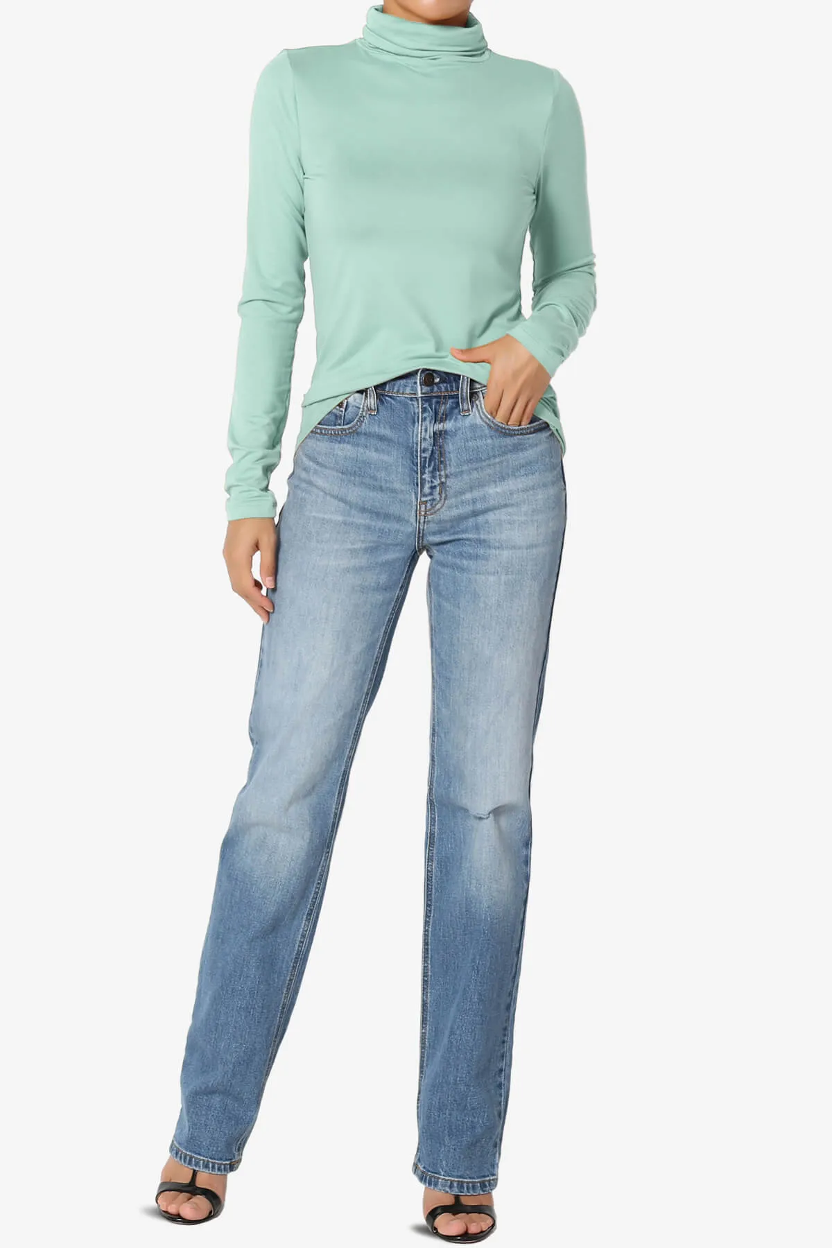 Viable Ruched Turtle Neck Long Sleeve Top