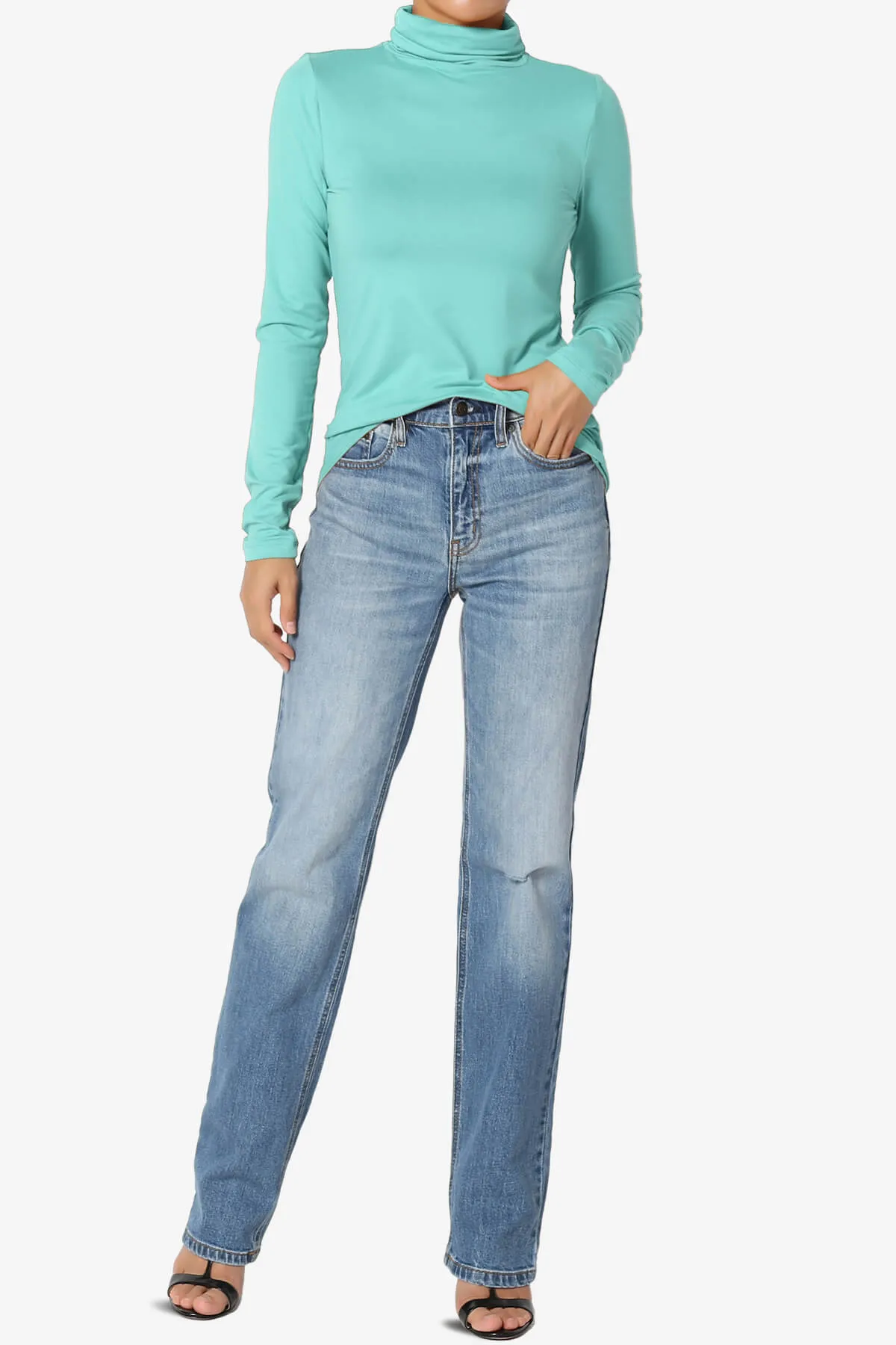 Viable Ruched Turtle Neck Long Sleeve Top