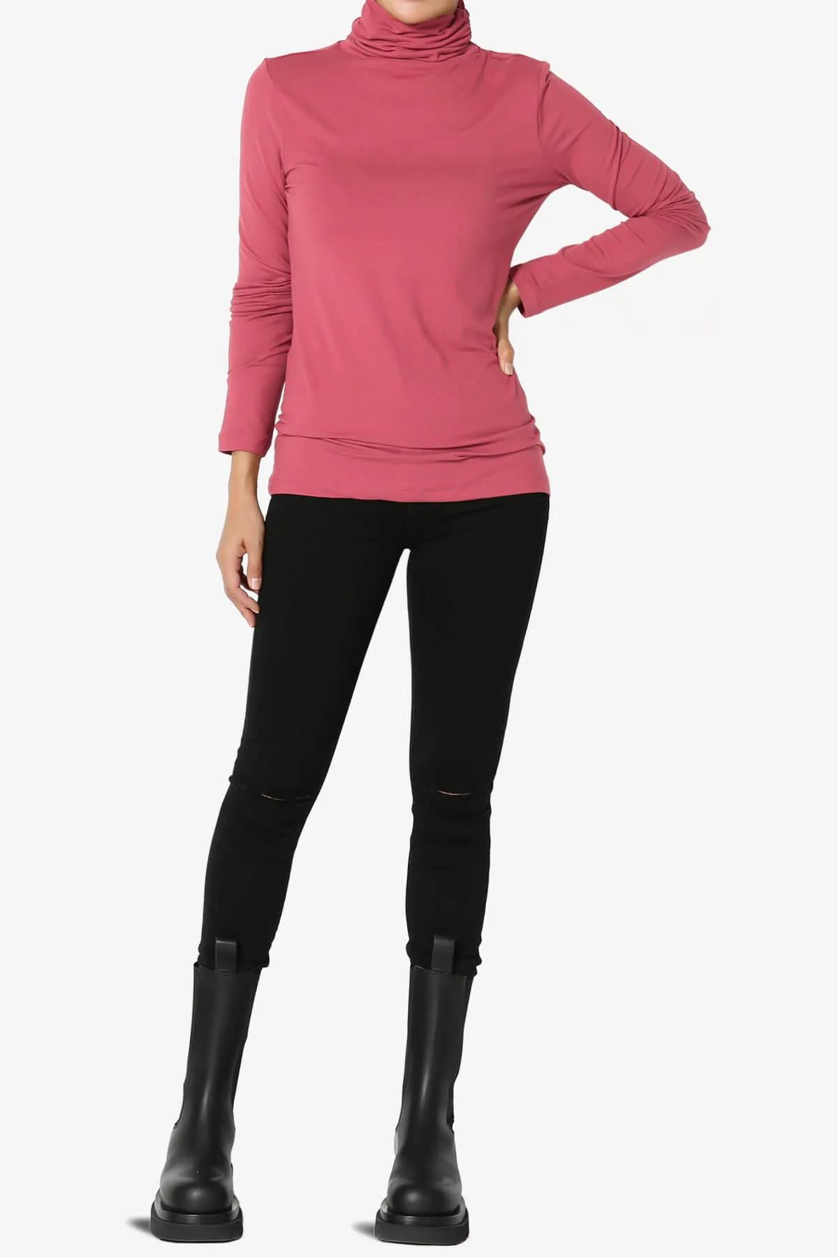 Viable Ruched Turtle Neck Long Sleeve Top