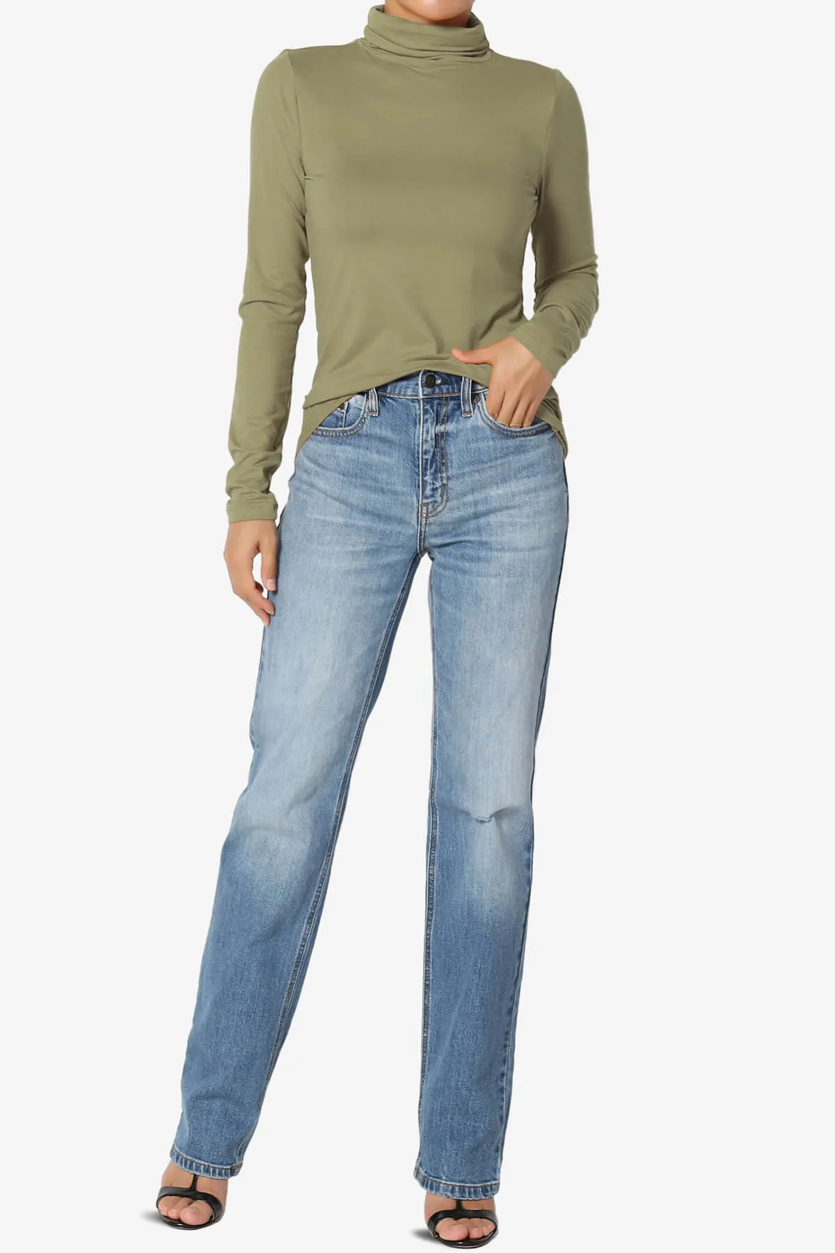 Viable Ruched Turtle Neck Long Sleeve Top