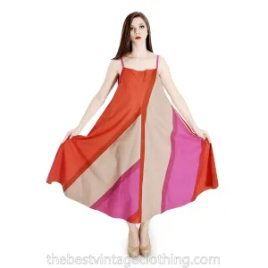 Vintage 1960s Marimekko  Designer Iconic Tent Dress Orange Color Block 38 /10