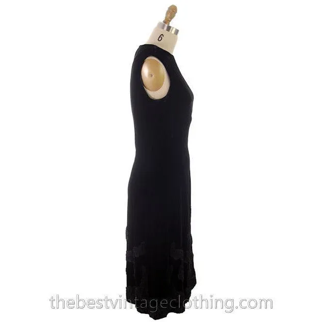 Vintage Black Silk Velvet Party Dress 1950s Kimie Gorgeous Applique 36-30-38
