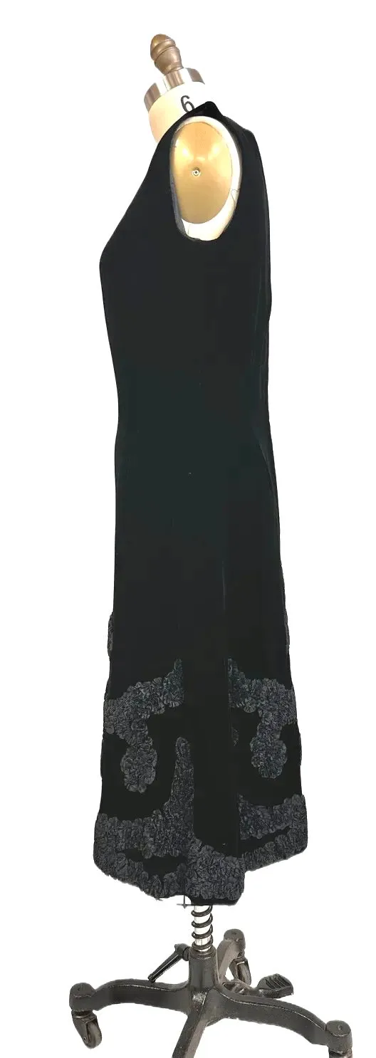 Vintage Black Silk Velvet Party Dress 1950s Kimie Gorgeous Applique 36-30-38