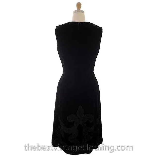 Vintage Black Silk Velvet Party Dress 1950s Kimie Gorgeous Applique 36-30-38