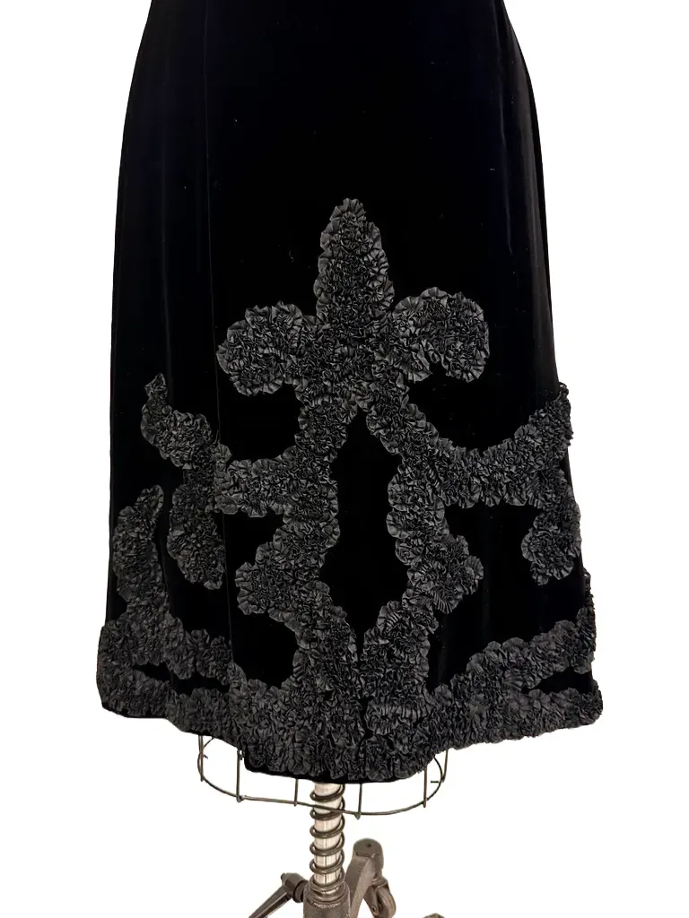 Vintage Black Silk Velvet Party Dress 1950s Kimie Gorgeous Applique 36-30-38