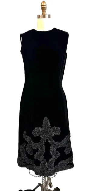 Vintage Black Silk Velvet Party Dress 1950s Kimie Gorgeous Applique 36-30-38