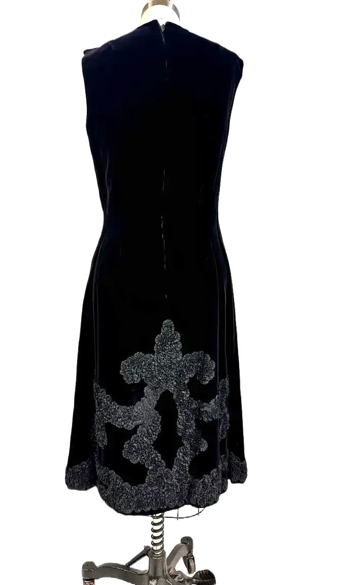 Vintage Black Silk Velvet Party Dress 1950s Kimie Gorgeous Applique 36-30-38