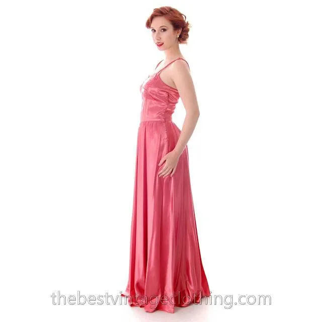Vintage Evening Gown Pink Satin Metallic Soutcahe  Jacket 1940s 36-29-48 M