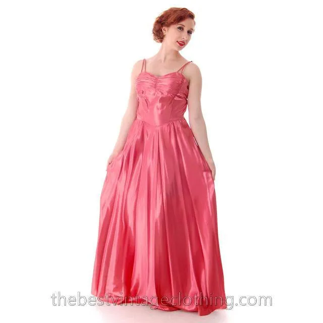 Vintage Evening Gown Pink Satin Metallic Soutcahe  Jacket 1940s 36-29-48 M