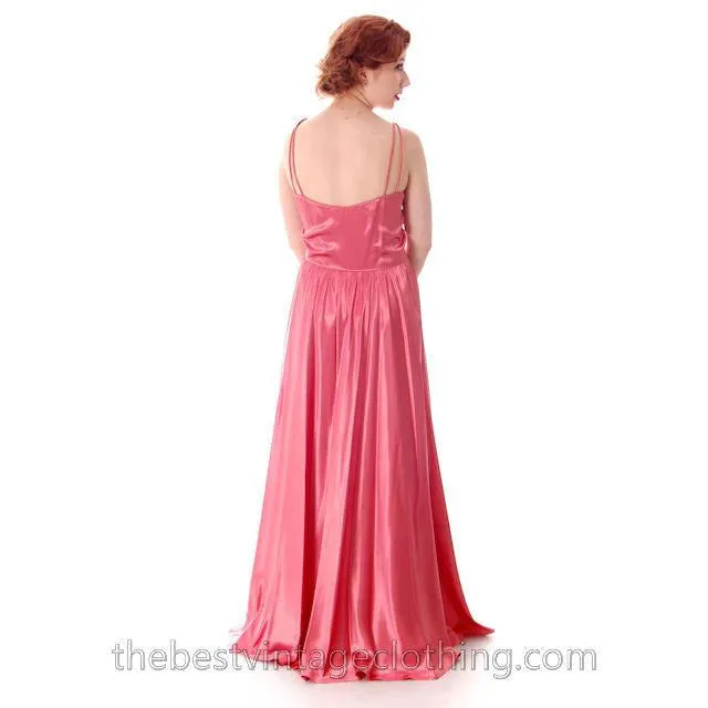 Vintage Evening Gown Pink Satin Metallic Soutcahe  Jacket 1940s 36-29-48 M