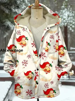 Vintage Floral Art Print Plush Thick Long Sleeve Hooded Coat