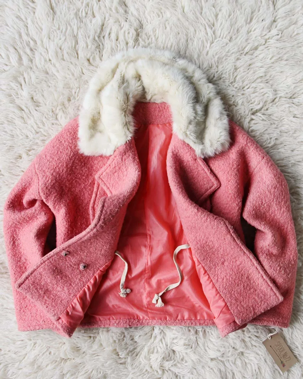 Vintage Pink   Fur Pea Coat