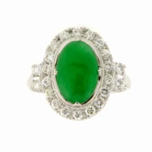 Vintage Platinum 3.09ct Jade & Diamond Ring