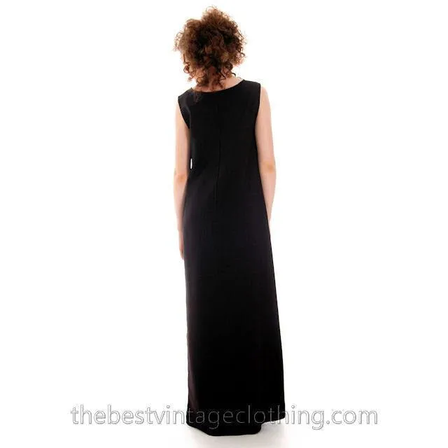 Vintage Vuokko Suomi Finland Fine Wool Column Maxi Dress Black M Minimalist