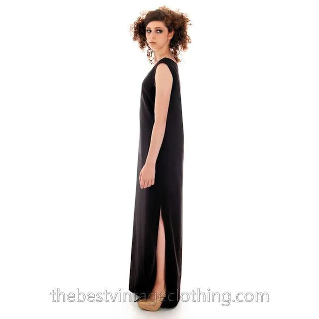 Vintage Vuokko Suomi Finland Fine Wool Column Maxi Dress Black M Minimalist